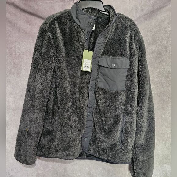 Men's Faux Fur Sherpa Button Down Jacket Large - Picture 1 of 5